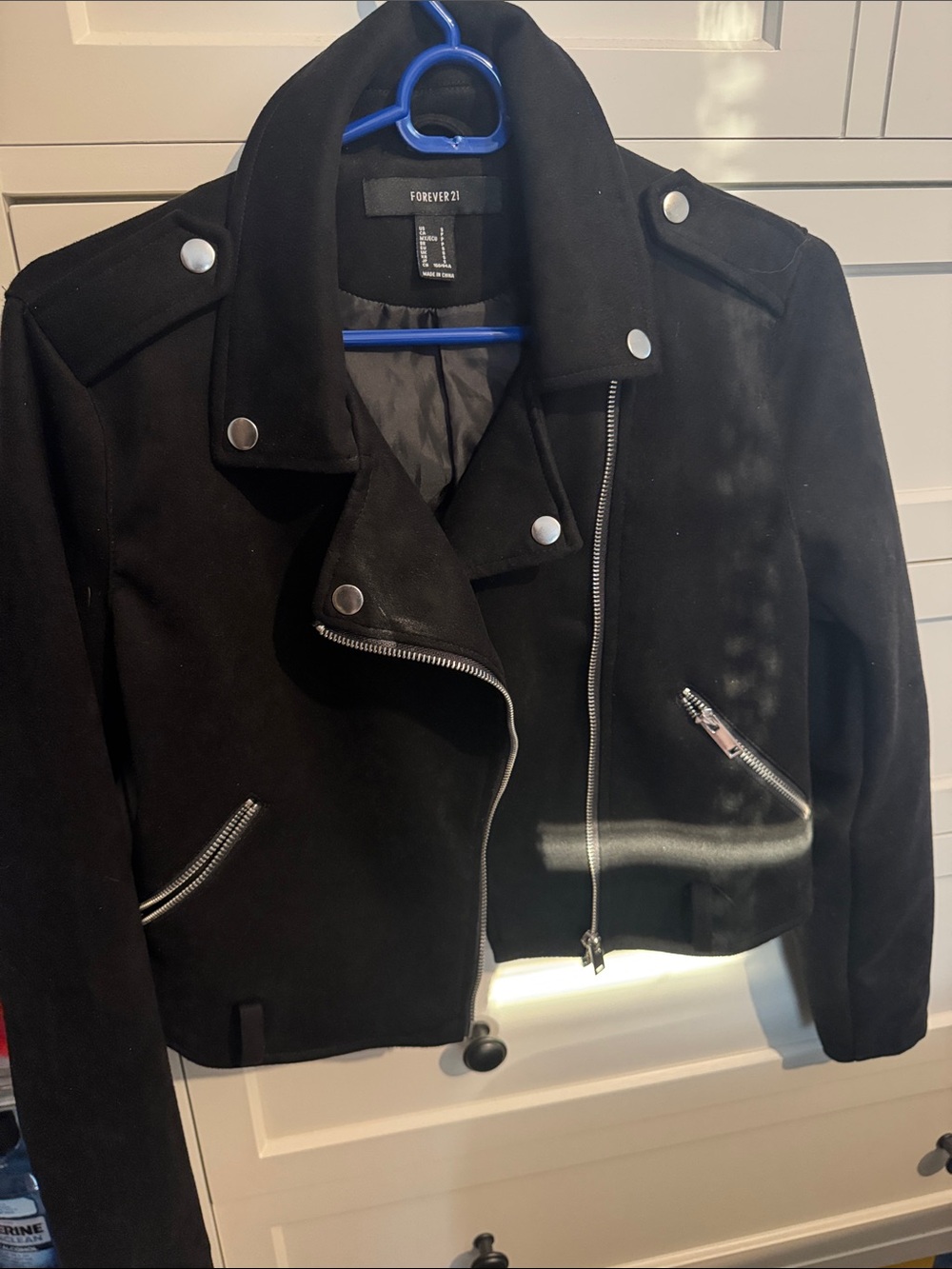 Forever 21 Black Suede-Look Moto Jacket with Silver Hardware